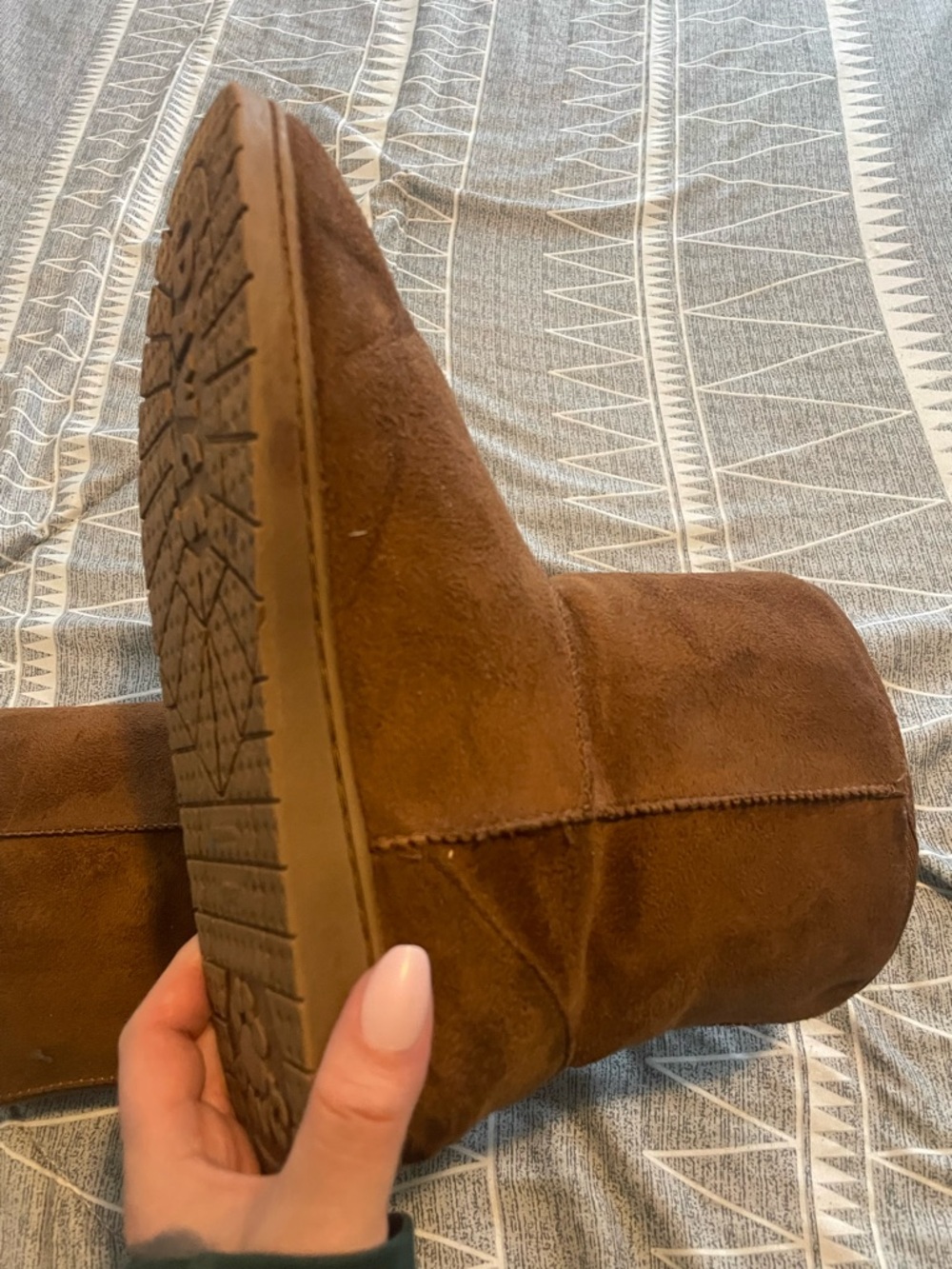 Well Worn Brown Suede Boots with White Faux Fur Lining